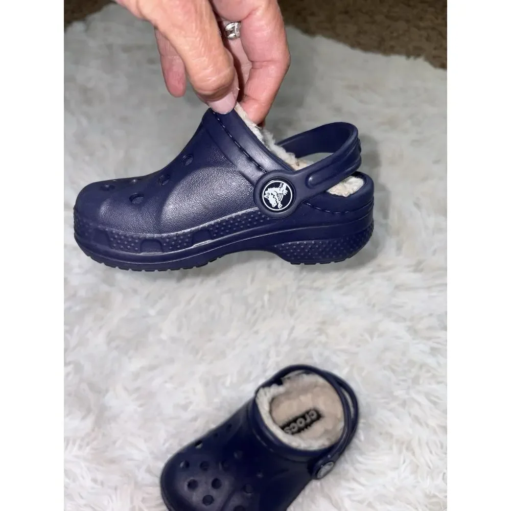 Crocs Furry Lined Toddler 6/7 Blue Slip On Mules. Classic, Grt. Shape